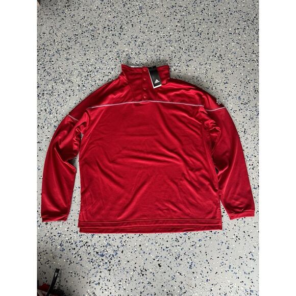 Adidas Stadium 1/4 Snap Sleeve Knit Pullover Midweight Red White Mens Size L - Picture 1 of 2